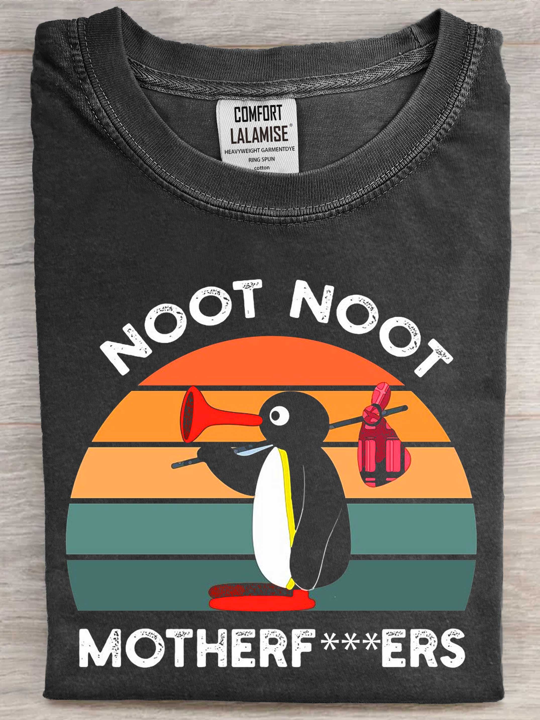 Vintage Funny Noot Penguin Art Print Casual Short Sleeve T-shirt