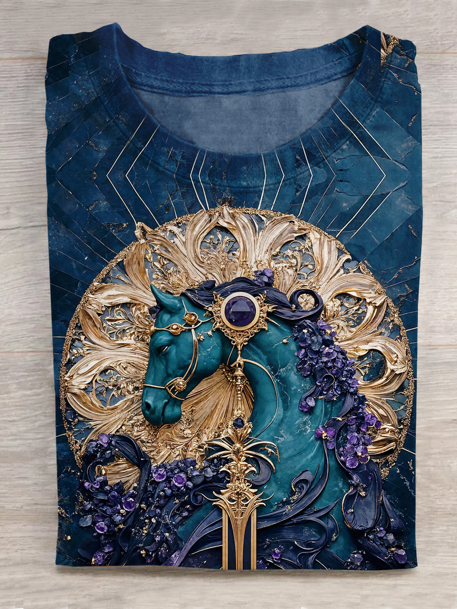 Horse Art Print Casual Short Sleeve T-Shirt