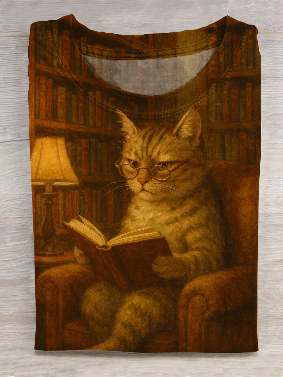 Funny Cat Art Print Casual Short Sleeve T-Shirt