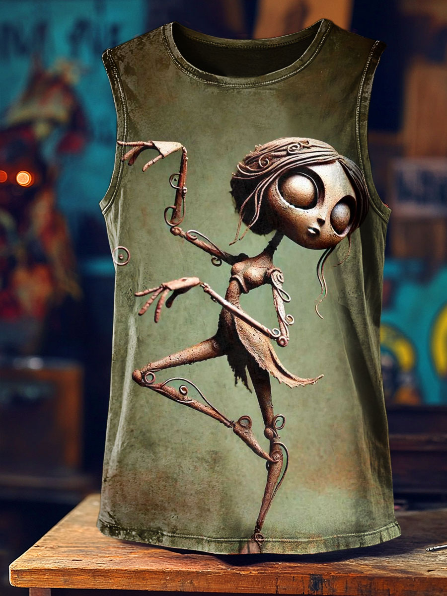 Vintage Art Print 100% Cotton Casual Tank Top