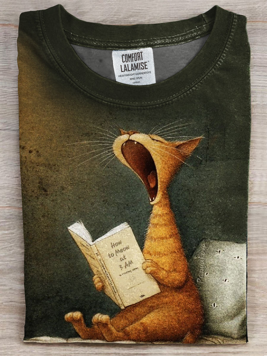 Cat Art Print Casual T-shirt
