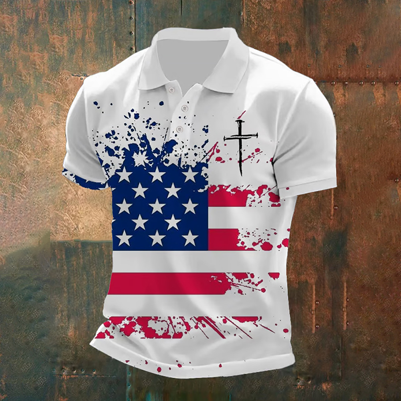 Men's Fashion Casual Independence Day Contrast Print Polo