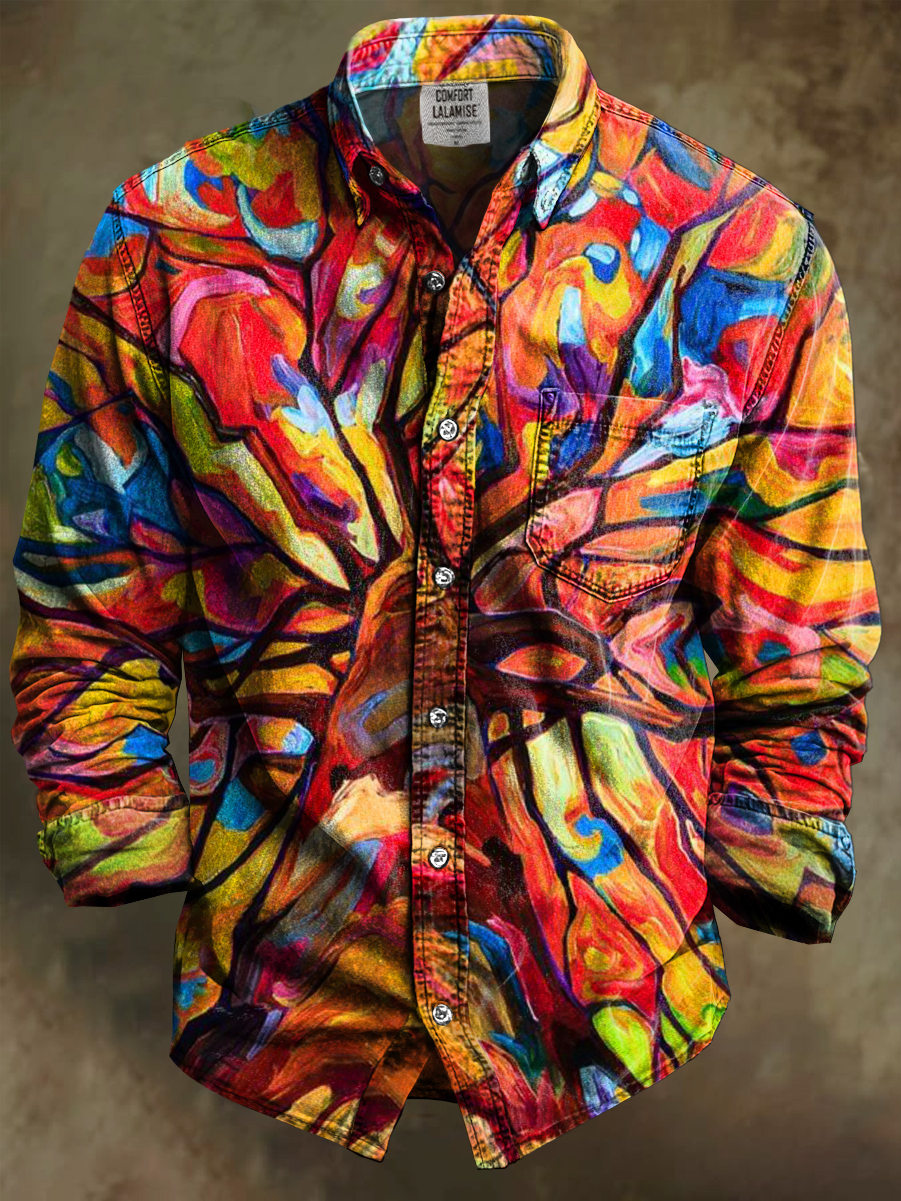Vintage Abstract Colorful  Art Print 100% Cotton Long Sleeve Shirt