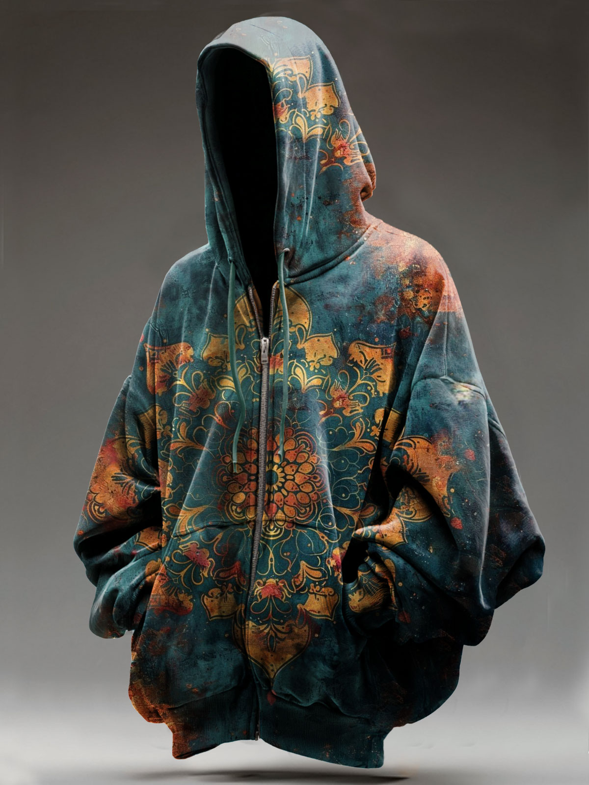 Vintage mandala Art Print Casual Zip Hoodie Sweatshirt