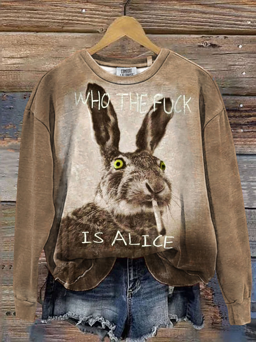 Who The Fuck Bunny Art Print Casual Sweatshirt