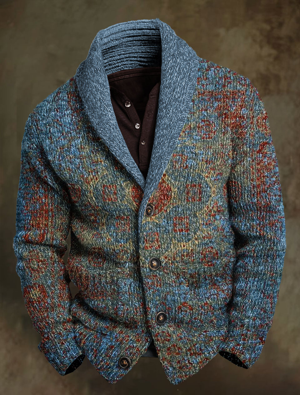 Vintage Abstrct Art Print Knit V-neck Pullover Sweater