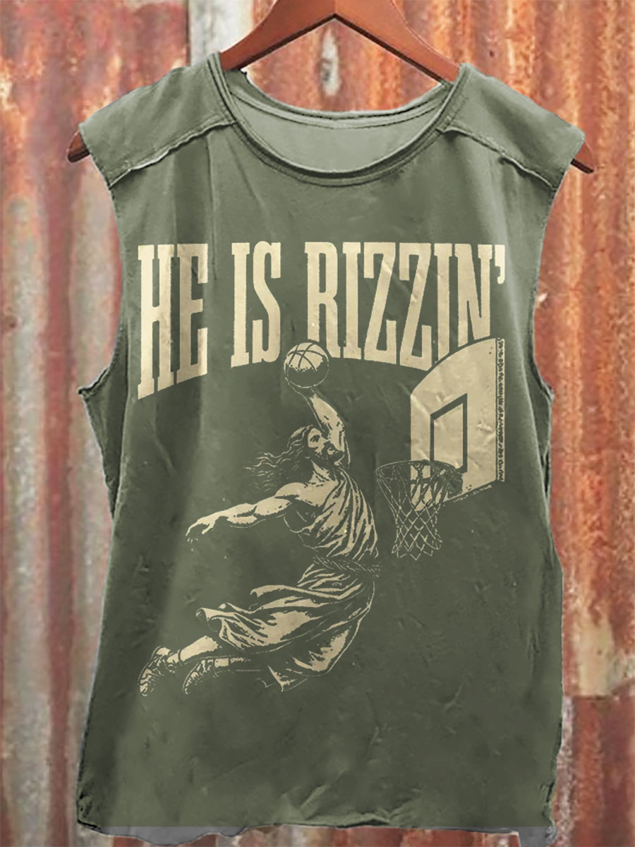 He Is Rizzin Vintage Print 100% Cotton Casual Tank Top
