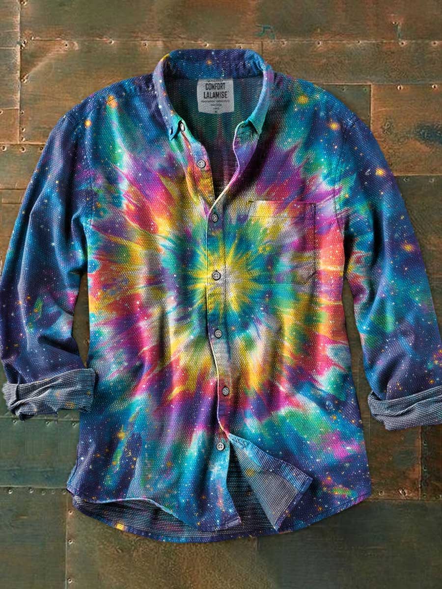 Tie-Dye Abstrct Art Print 100% Cotton Long Sleeve Shirt