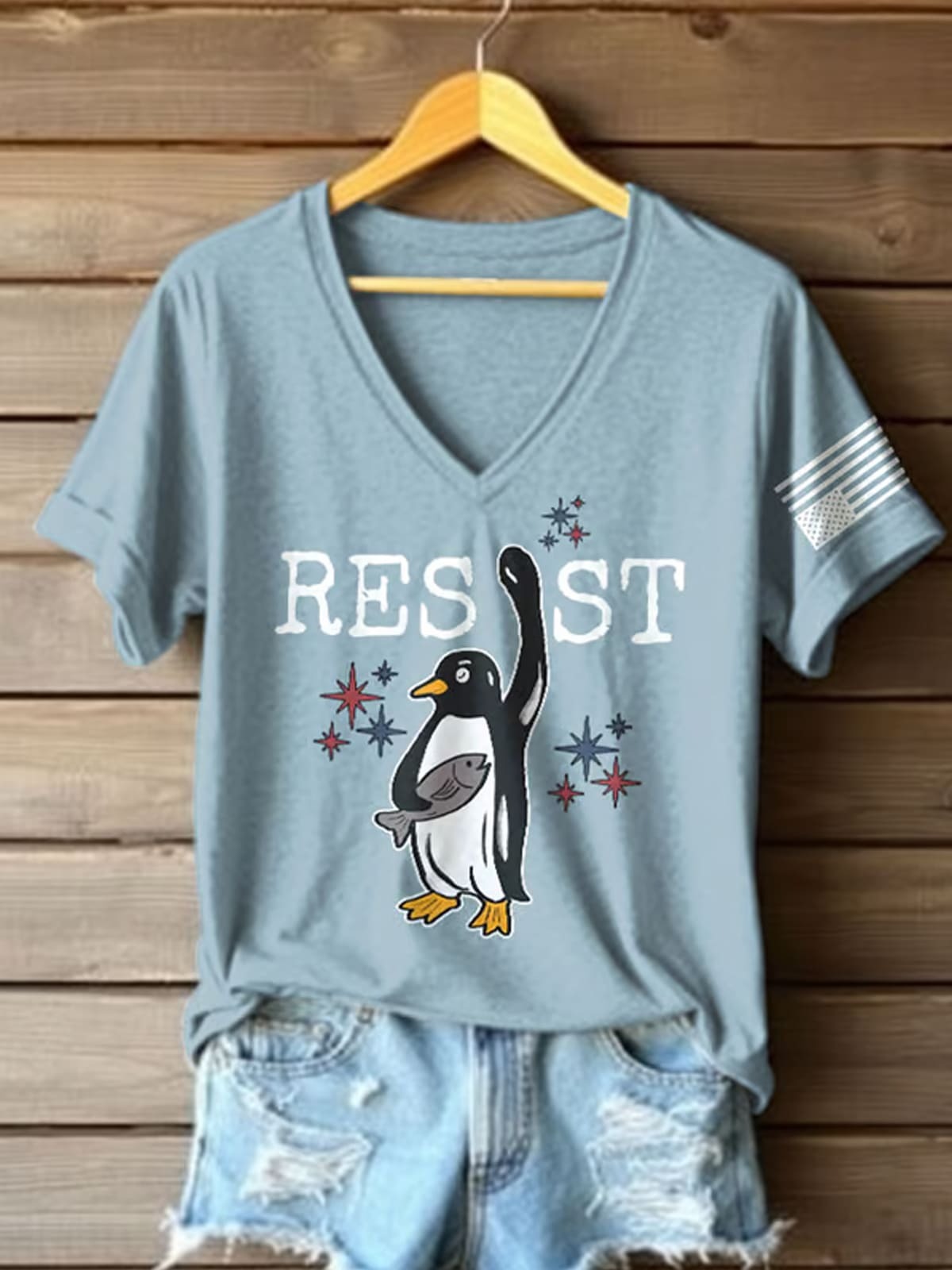 Penguin Resist V-neck Casual T-Shirt