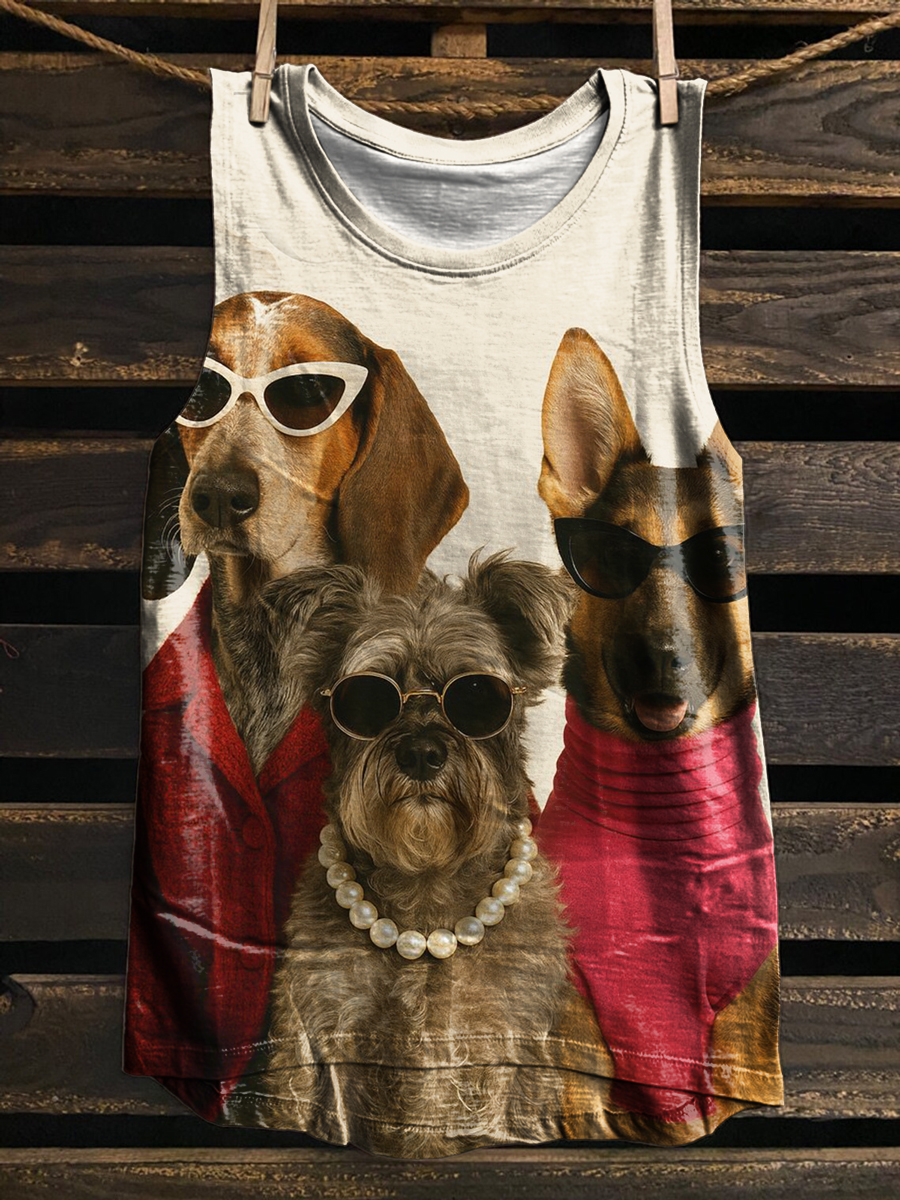 Dog Art Print 100% Cotton Casual Tank Top