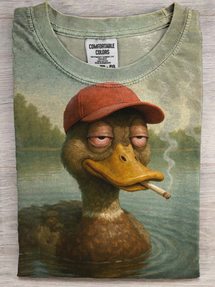 Funny Godless Duck Print Casual Short Sleeve T-Shirt