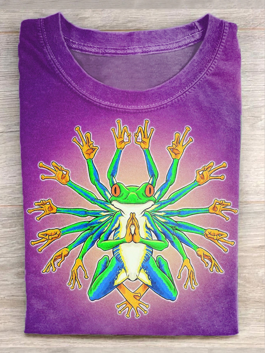 Funny Frog Shadowless Hand Art Print Cotton T-shirt