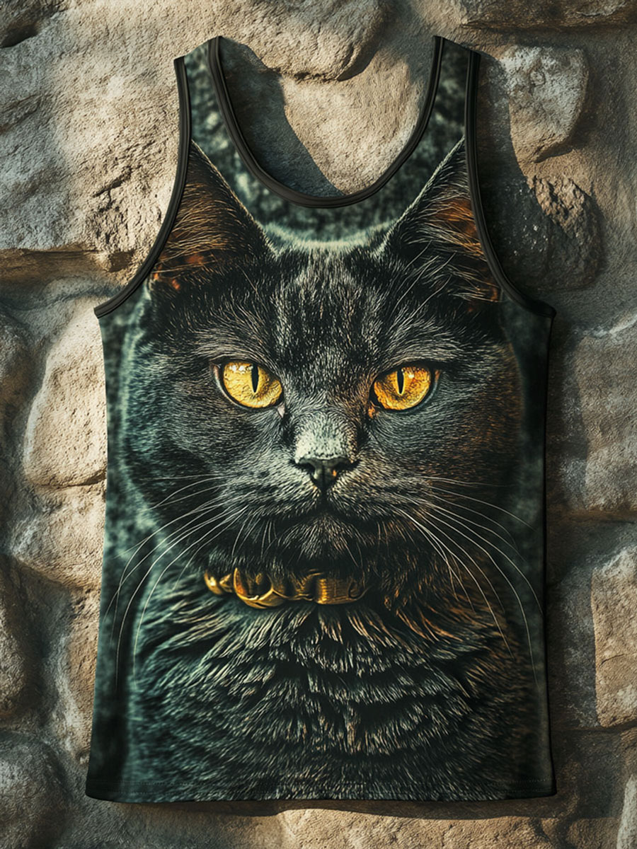 Dark Cat Print Tank Top