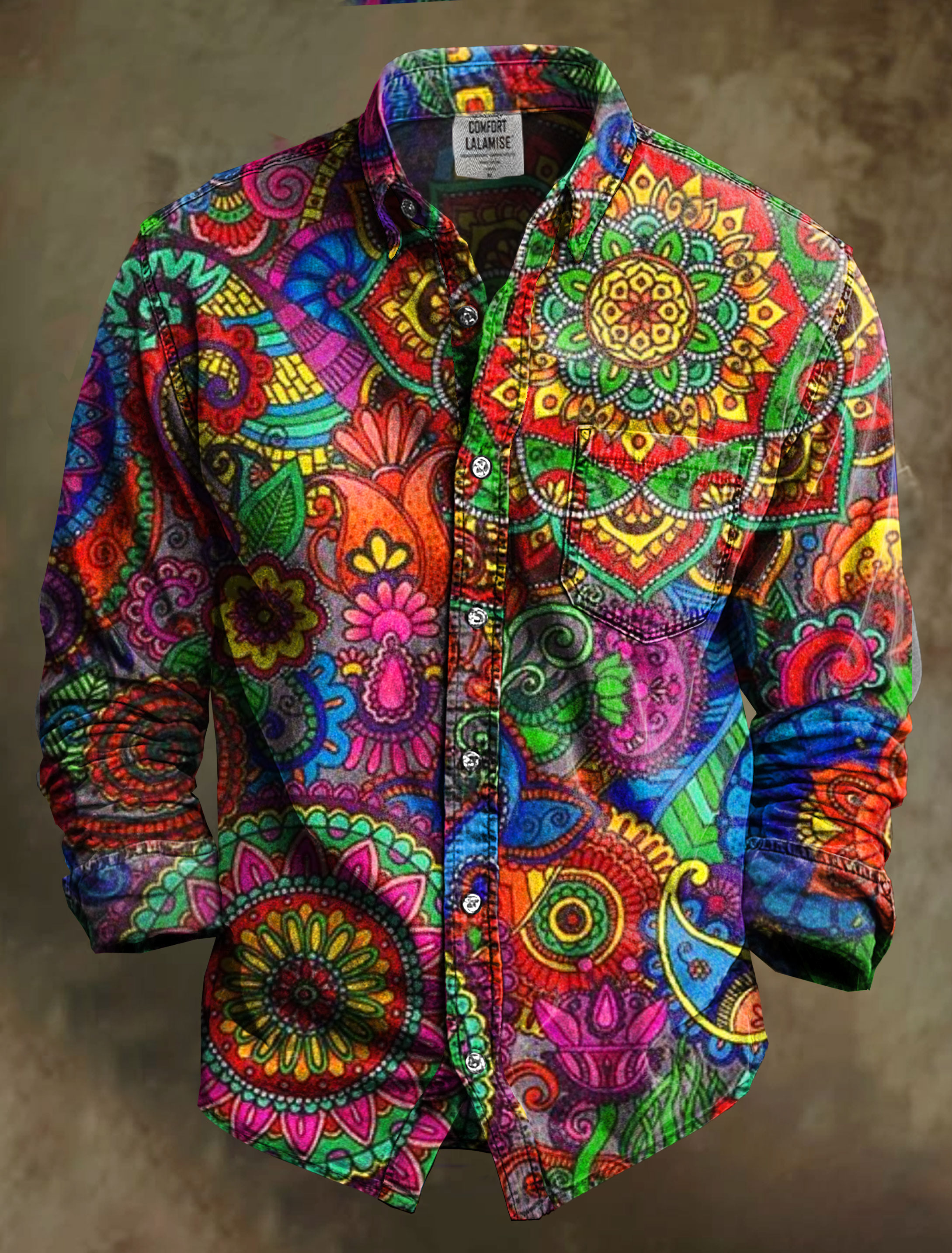 Mandala floral Art Print 100% Cotton Long Sleeve Shirt