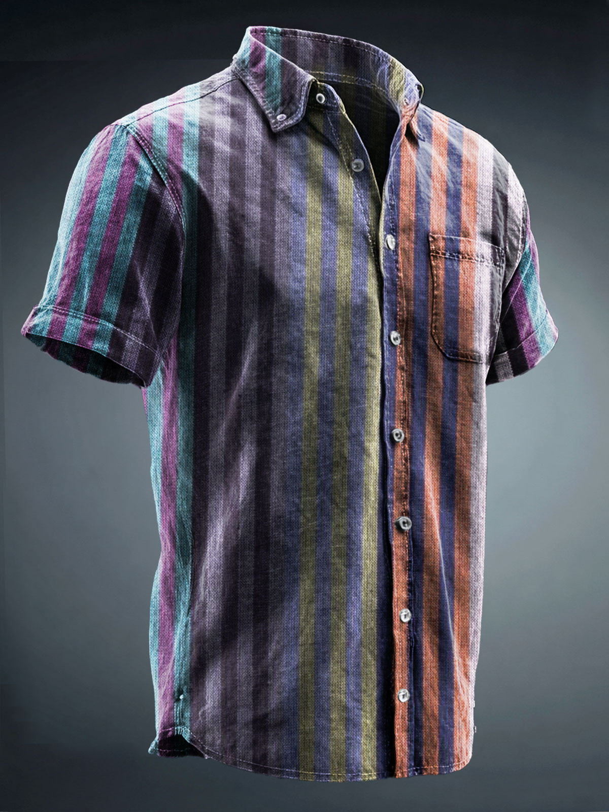 Vintage Cabana Stripes Print 100% Cotton Denim Shirt