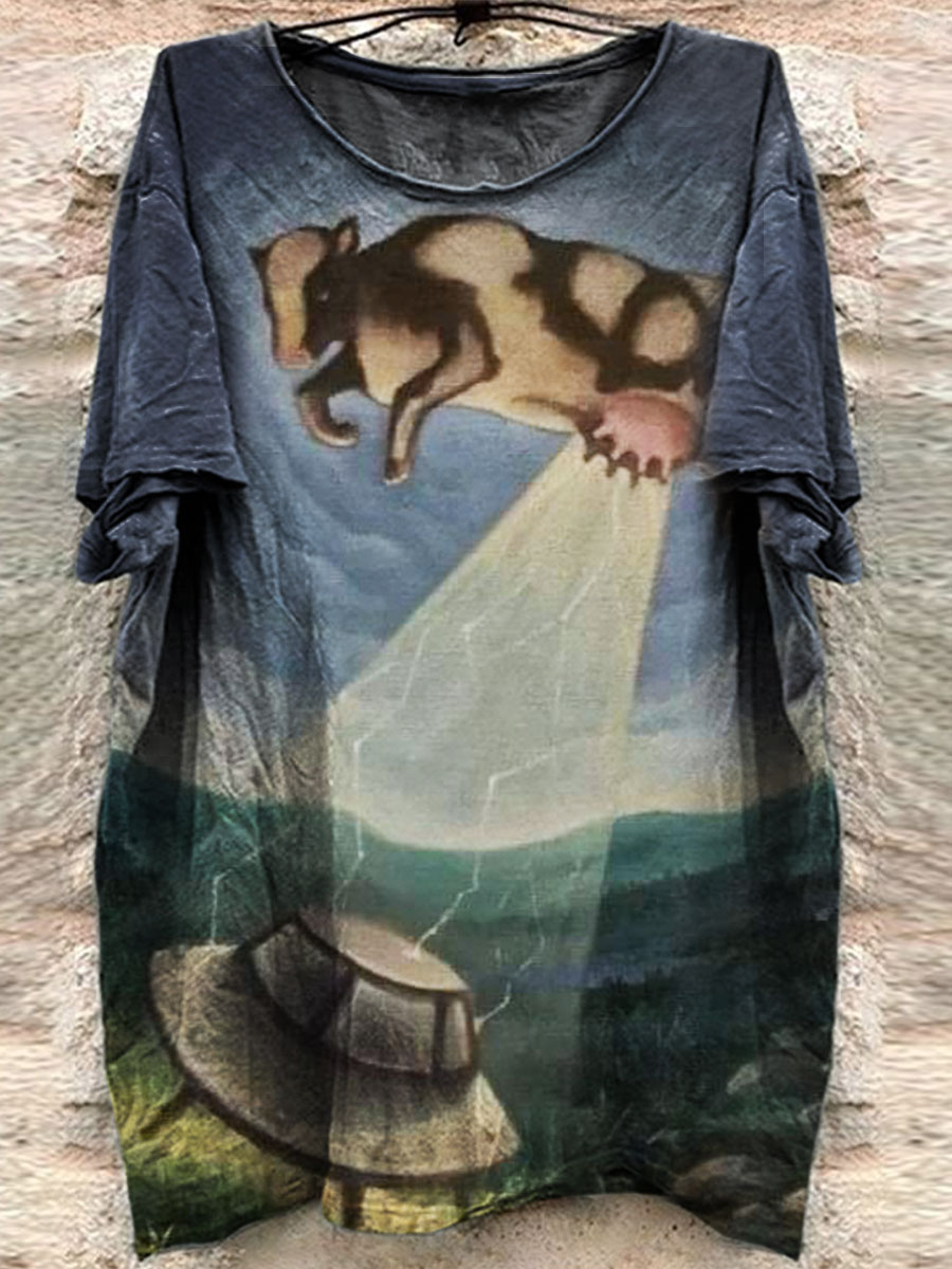 Vintage Cow Printed Casual Top