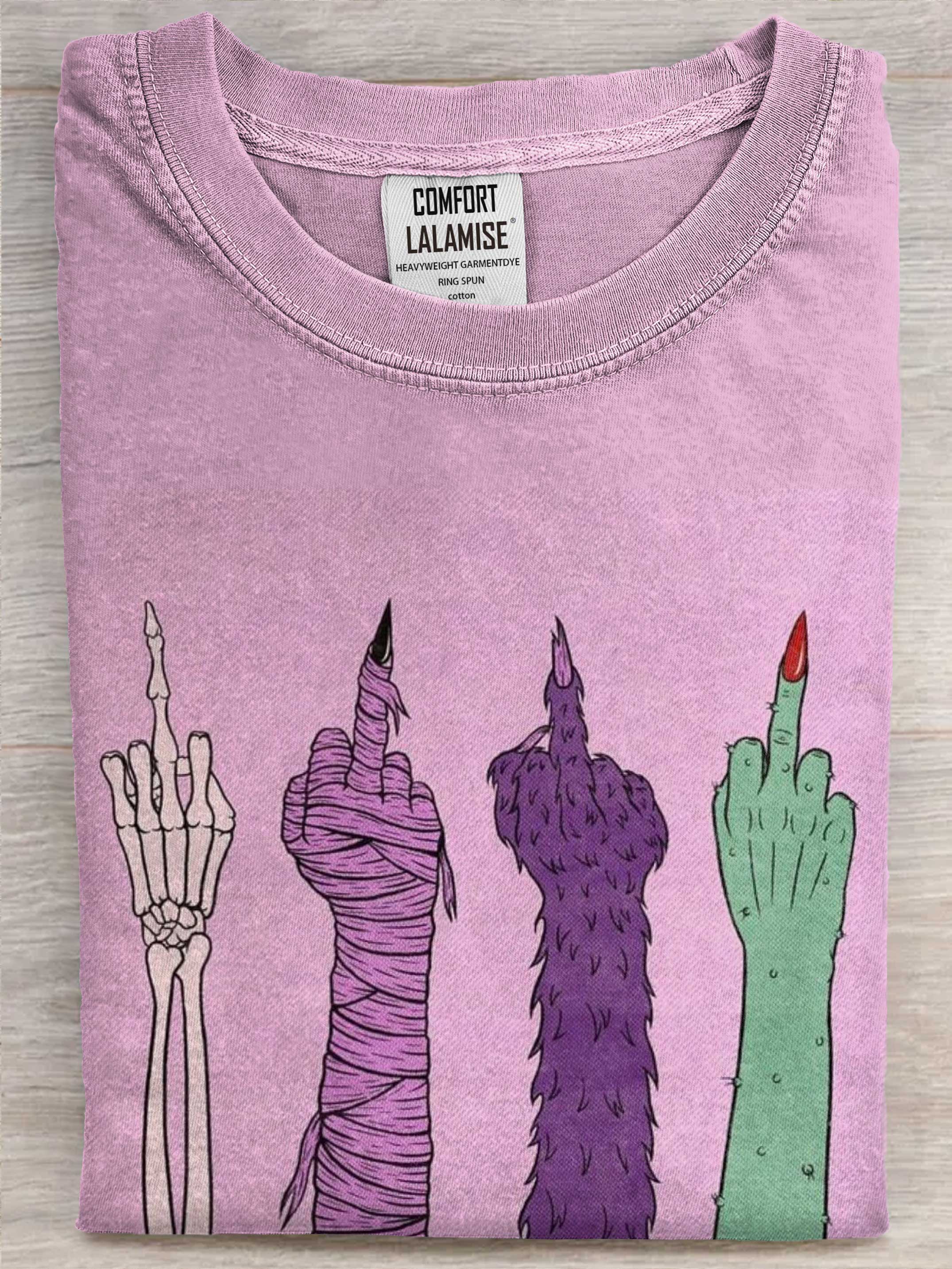 Middle Finger Holiday Halloween Art Print Casual Short Sleeve T-shirt