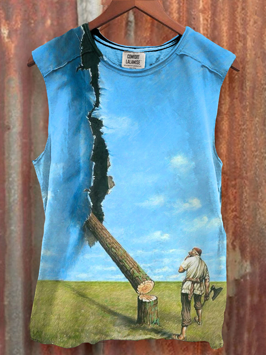 Chop Down Tree inspire Art Print 100% Cotton Casual Tank Top