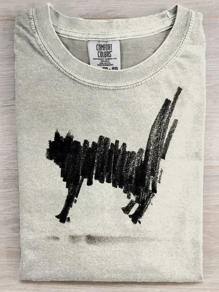 Funny Cat sketch Art Print Casaul Short Sleeve T-shirt