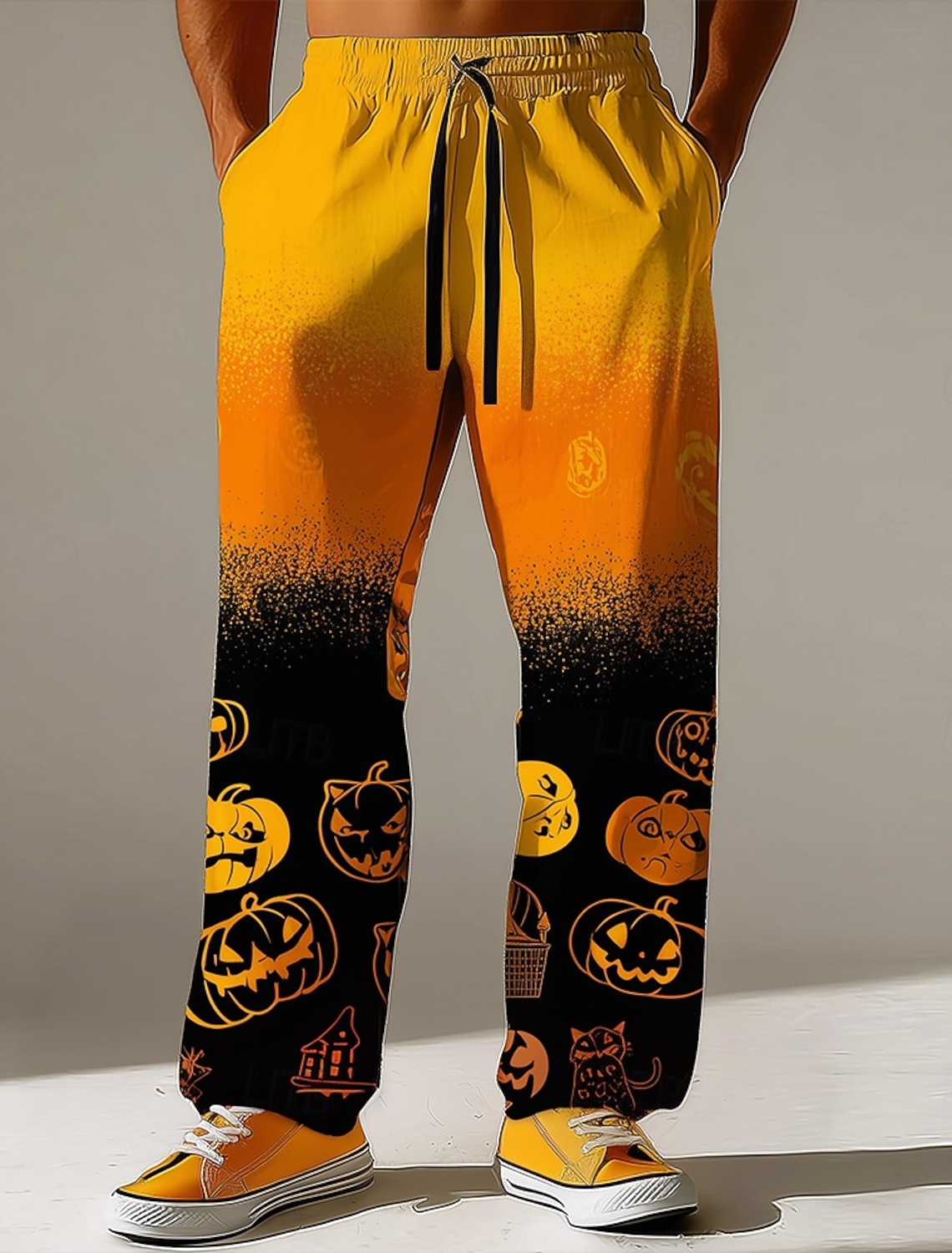 Men's Pumpkin Head Demon Halloween Gradient Art Printed Casual Trousers