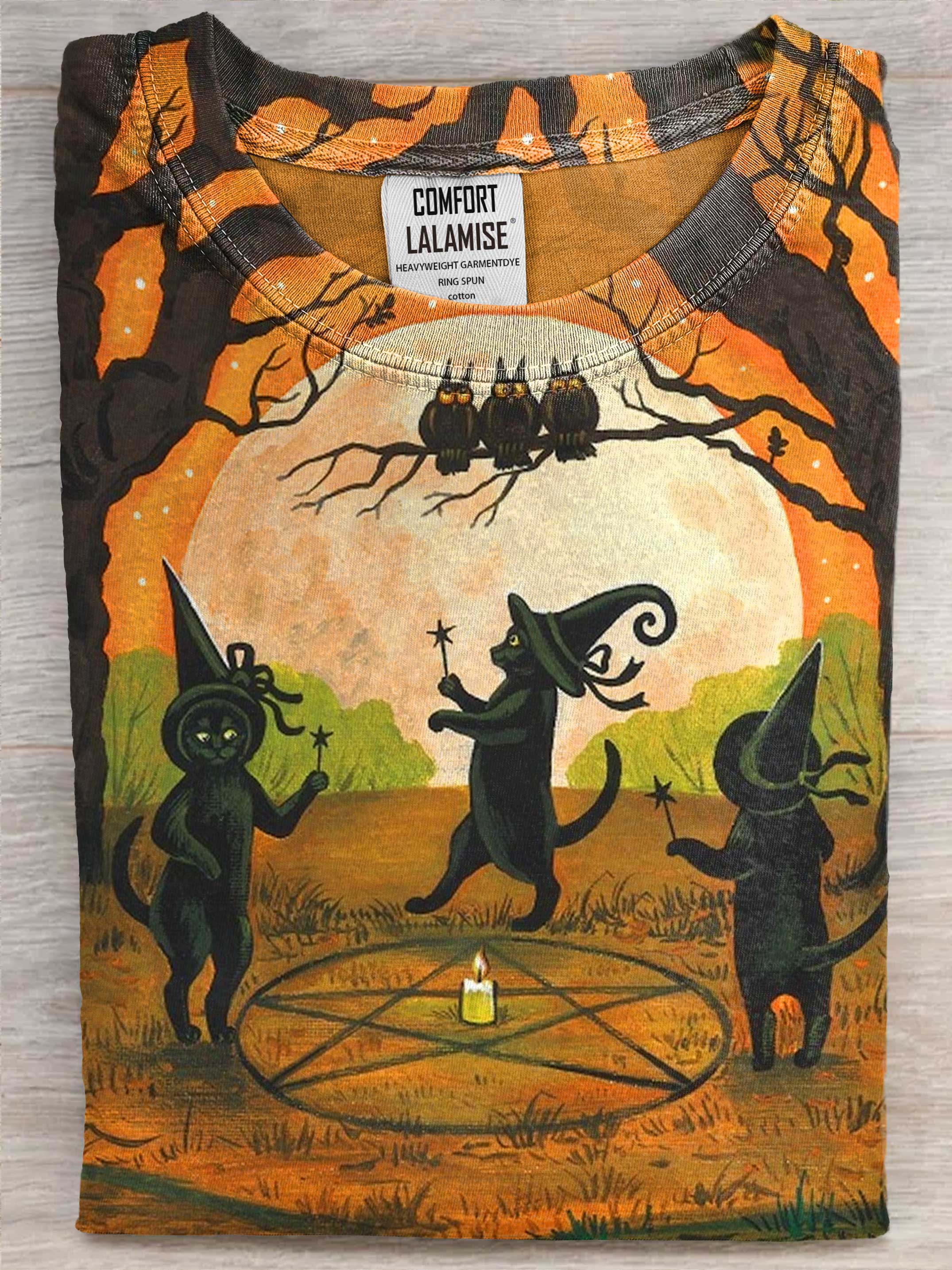 WITCH'S CIRCLE Halloween Witch Black Cat Gothic Autumn horror Art Casaul Cotton Short Sleeve T-shirt