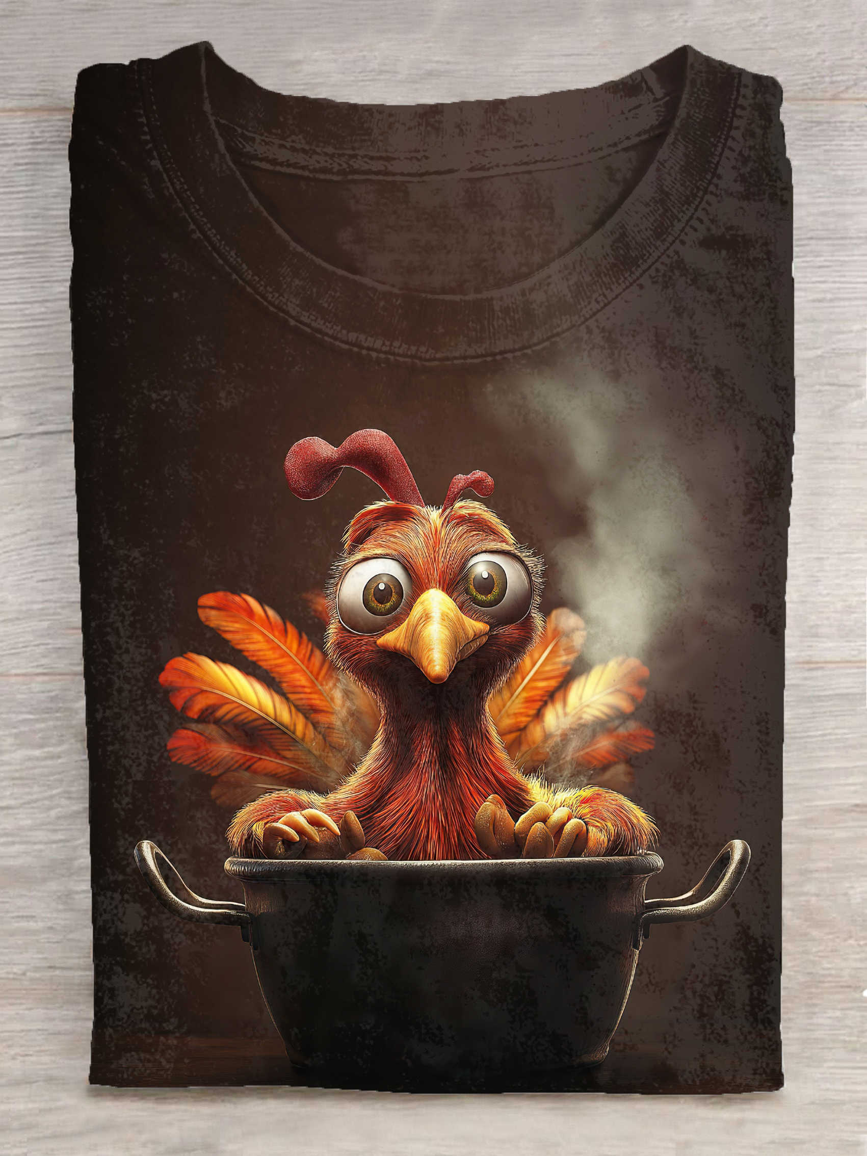 Funny Chicken Art Printed Crew Neck Women's T-shirt