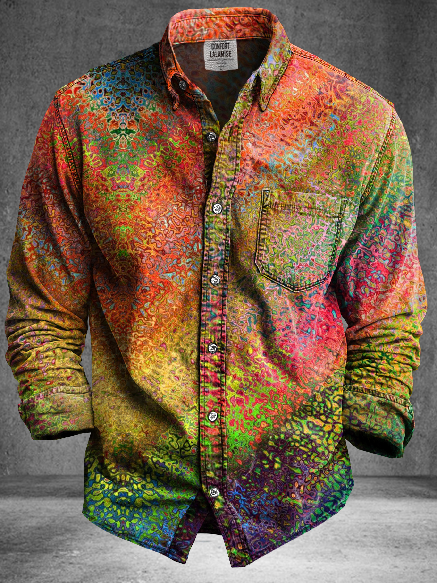 Vintage Abstract Rainbow Texture Art Print 100% Cotton Long Sleeve Shirt