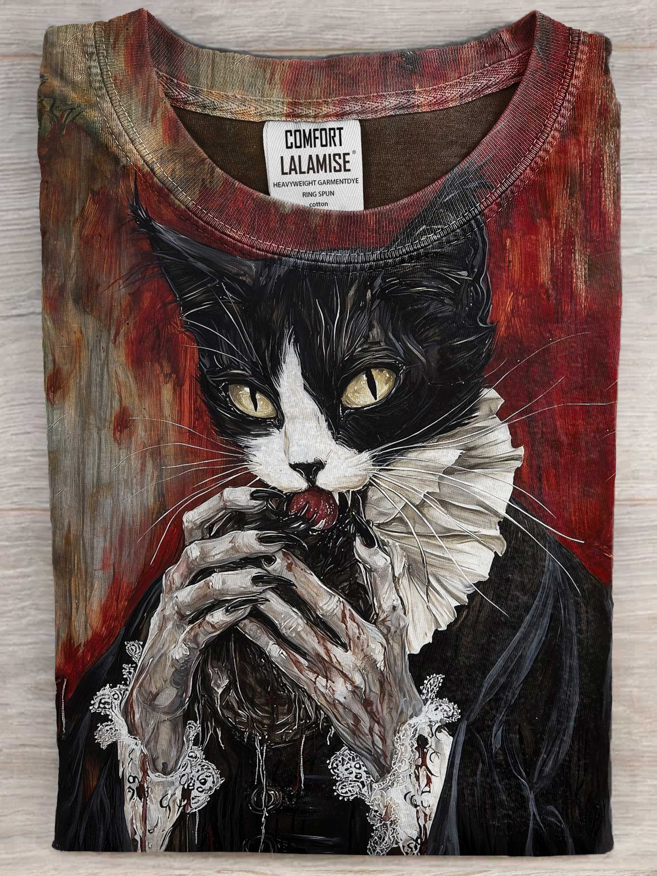 Kitty Takes Care Of My Demons Goth Art Print Casaul Cotton Short Sleeve T-shirt