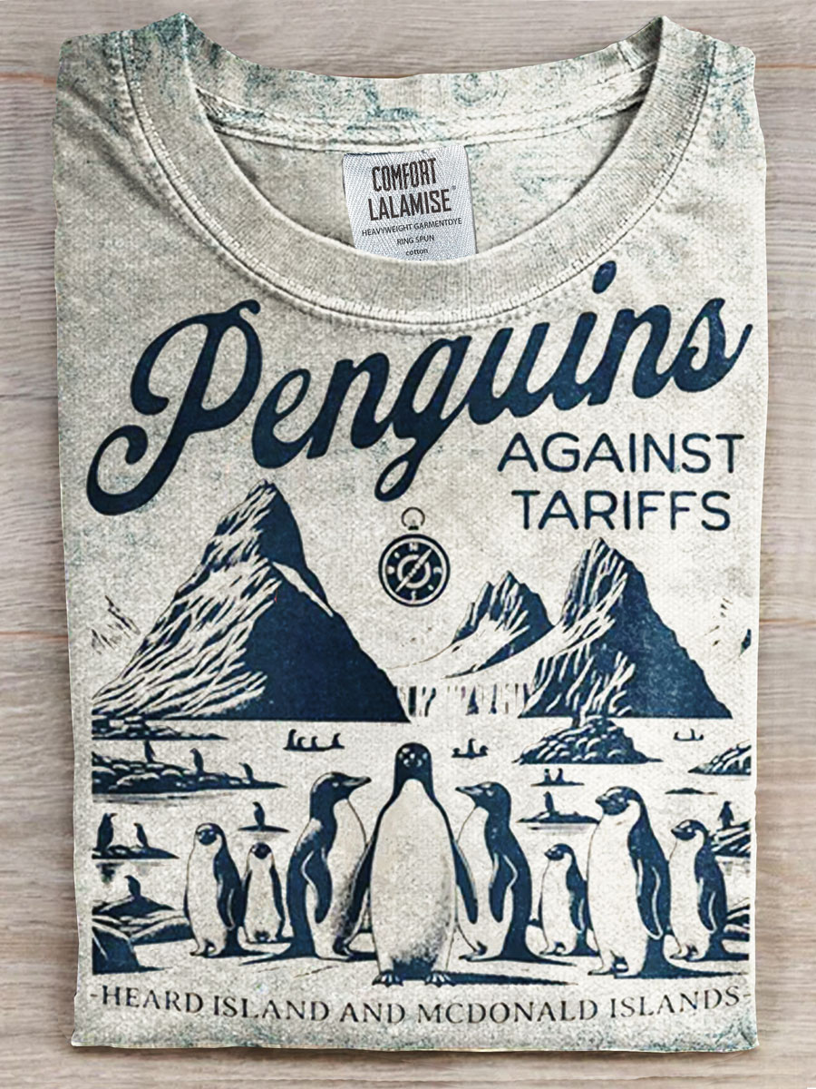 Funny Penguins Vintage Print Casual T-shirt