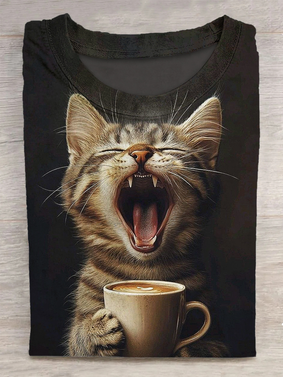 Funny Cat Printed Vintage Fashion Loose Short Sleeve T-Shirt