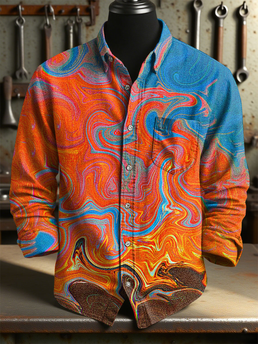 Vintage Multicolored Abstract Art Print 100% Cotton Long Sleeve Shirt