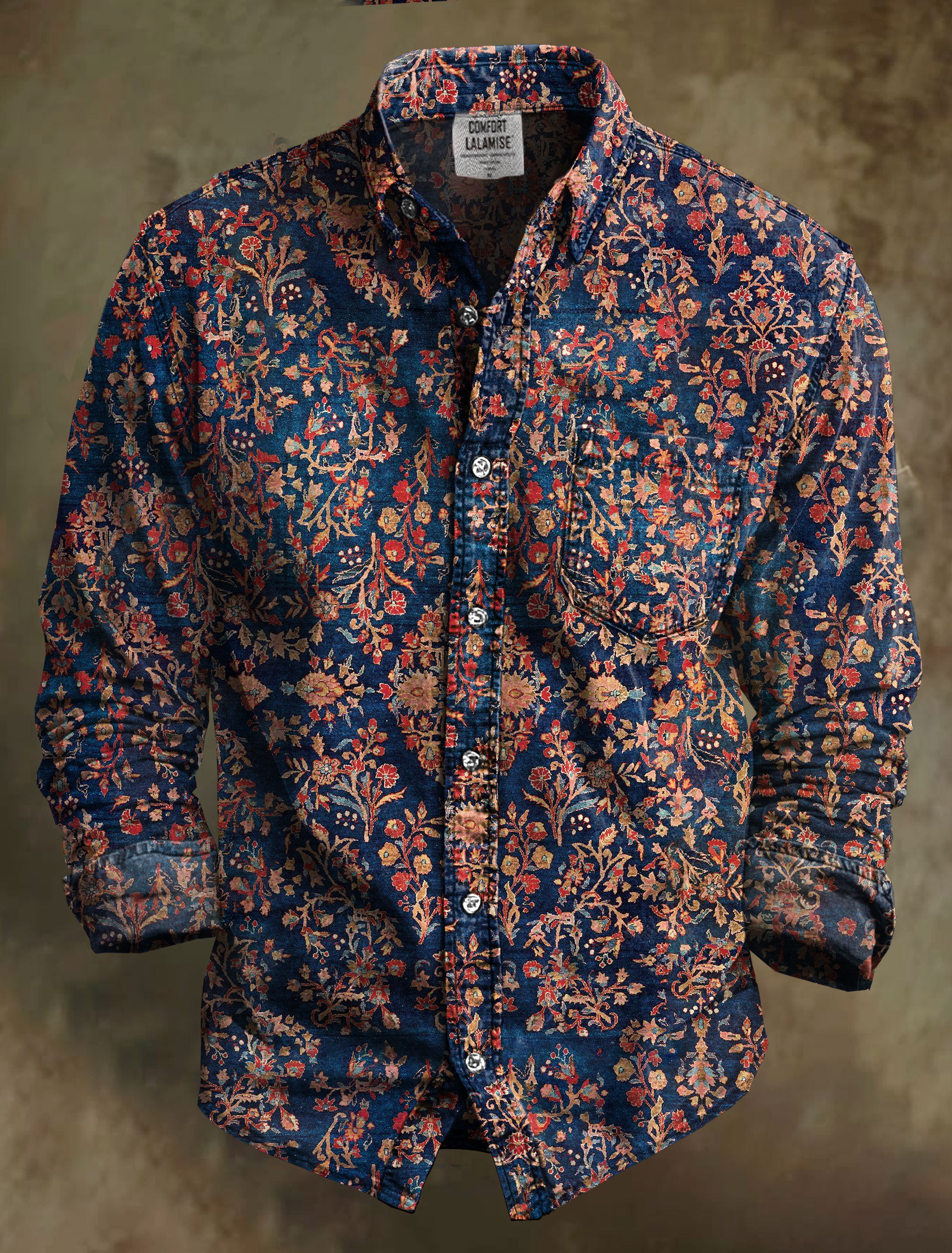 Vintage Ethinic Art Print 100% Cotton Long Sleeve Shirt