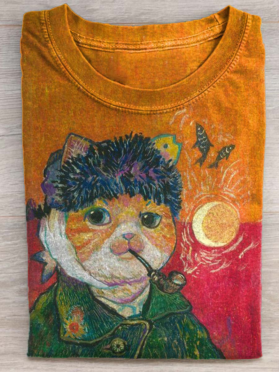 Van Gogh Cat Art Print T-shirt