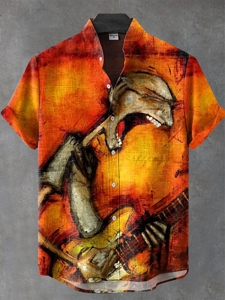 Abstrct Music Print Casual 100% Cotton Shirt