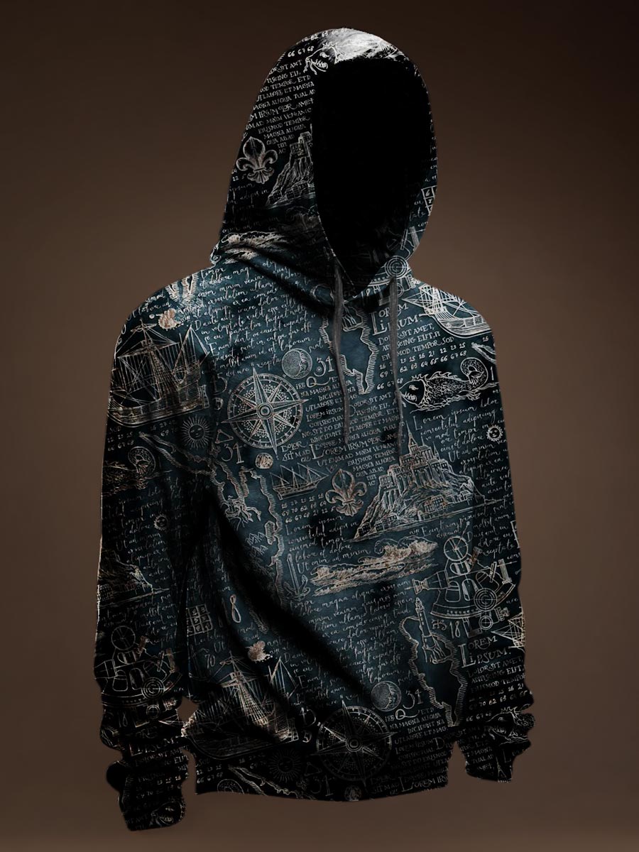 Vintage Ocean Prints Casual Hoodie Sweatshirt