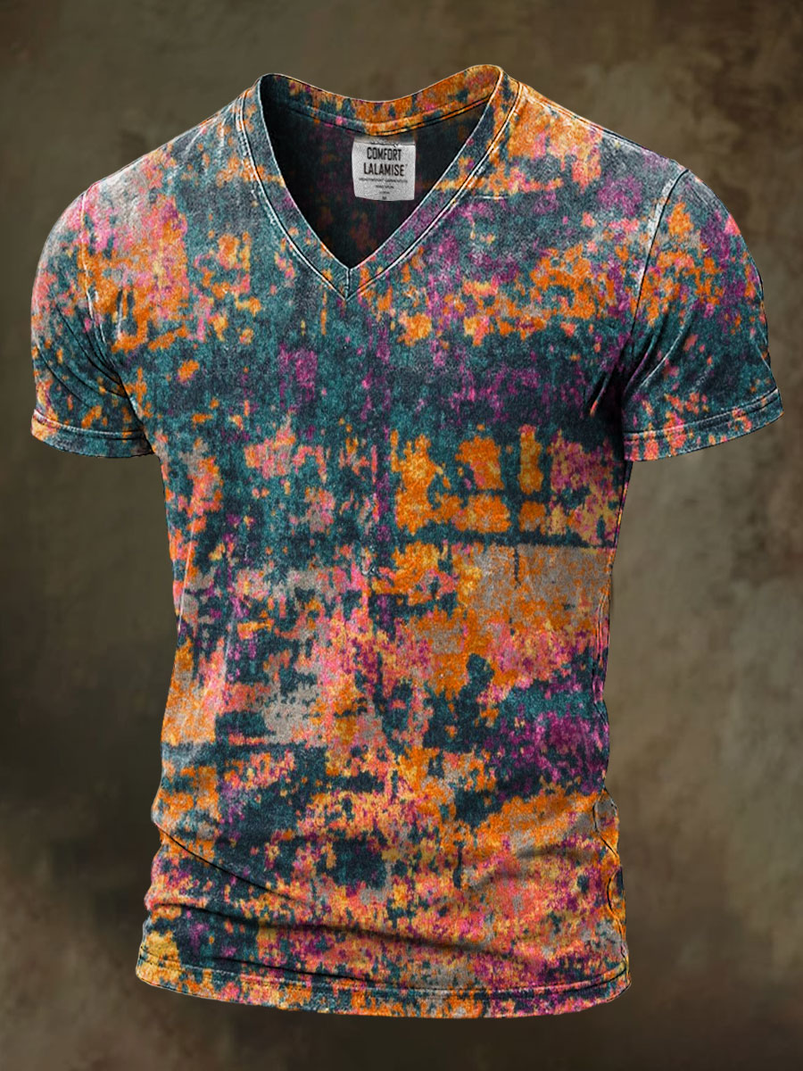 Retro Abstrct Art Print Casaul Short Sleeve V-neck T-shirt