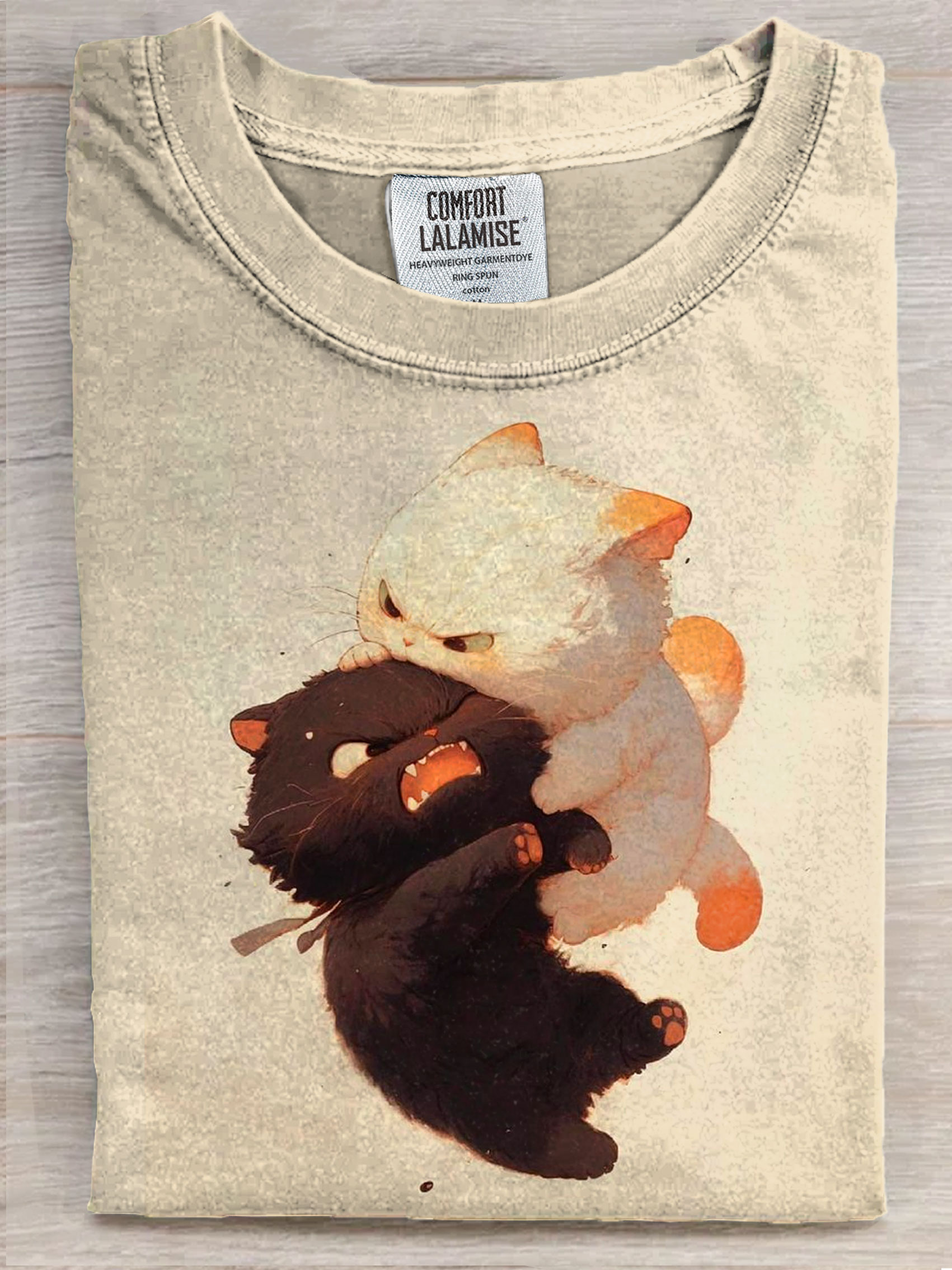 Fight Funny Cat Art Print Casaul Short Sleeve T-shirt