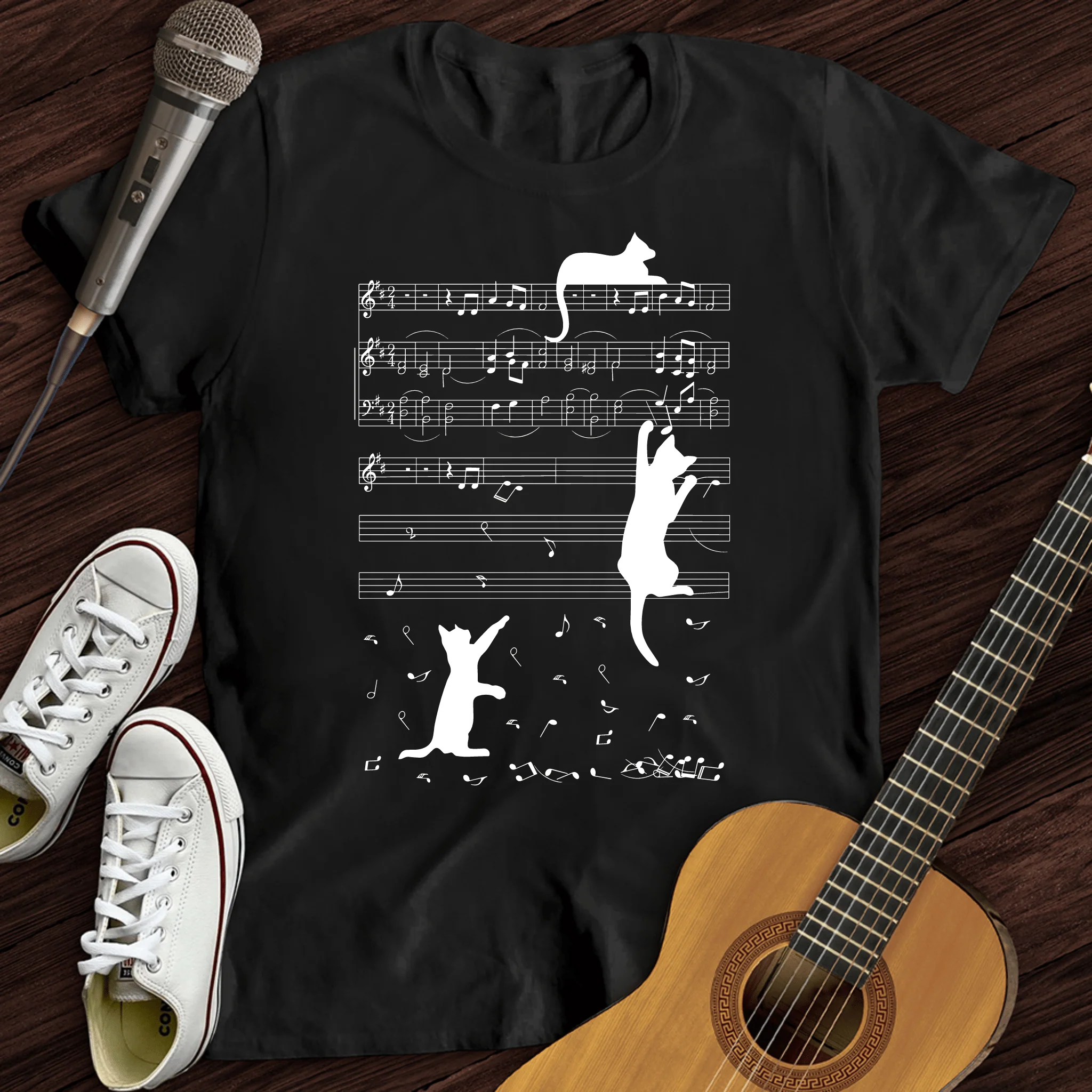 Climbing Cat On Musical Note T-Shirt
