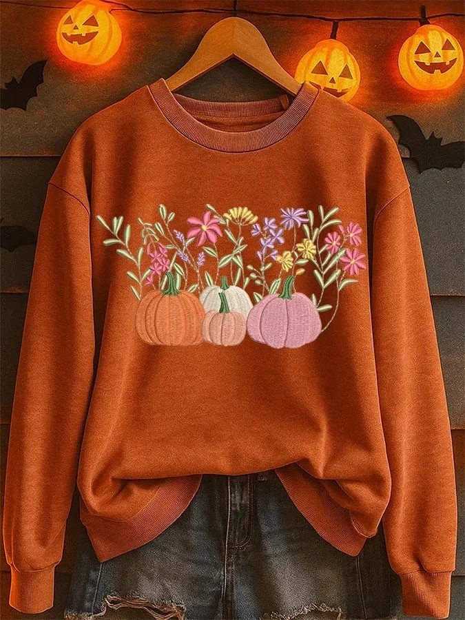 Pumpkin Floral Halloween Art Print Casual Sweatshirt