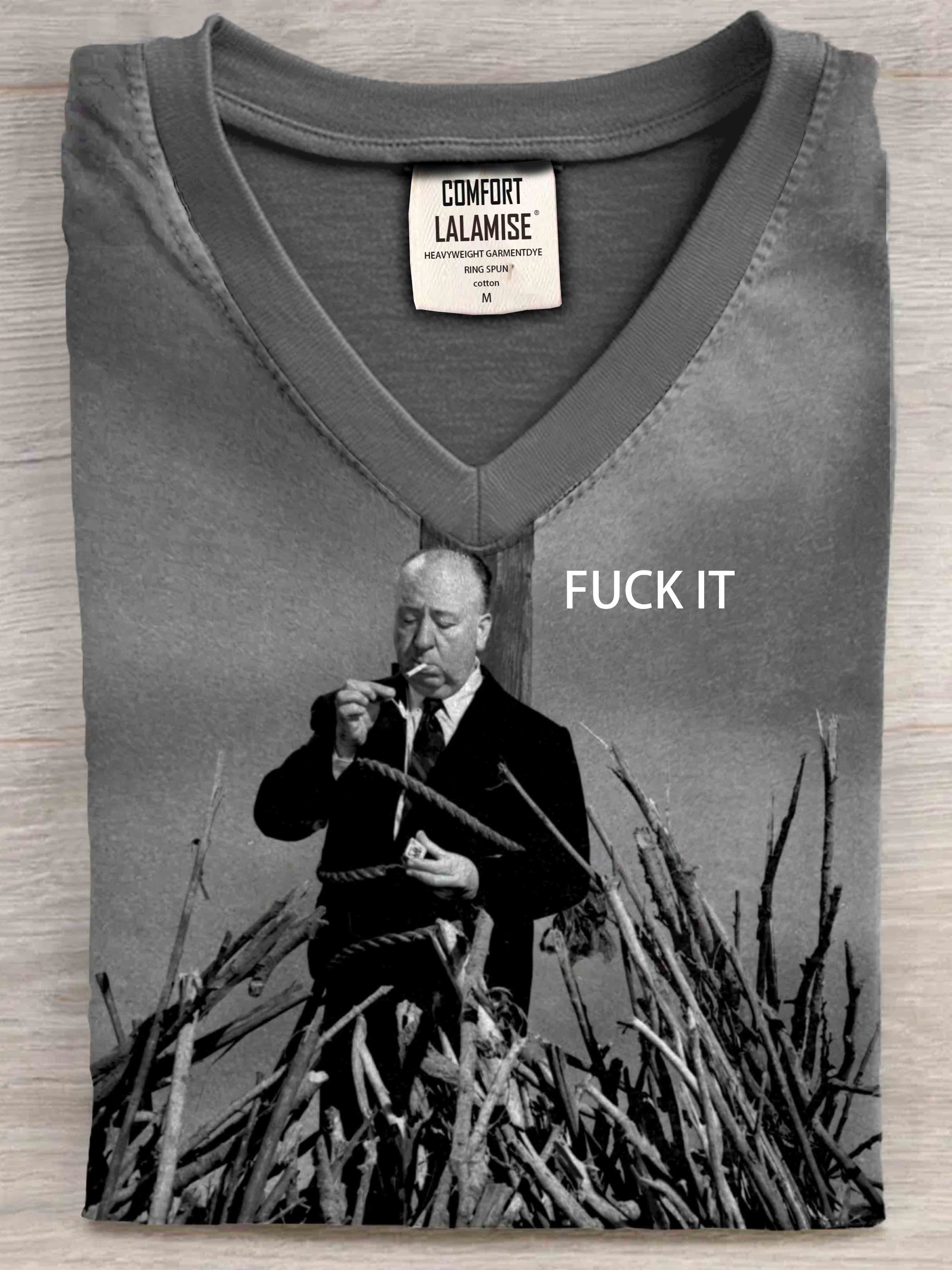 Fuck It Art Print V-neck Casual T-Shirt