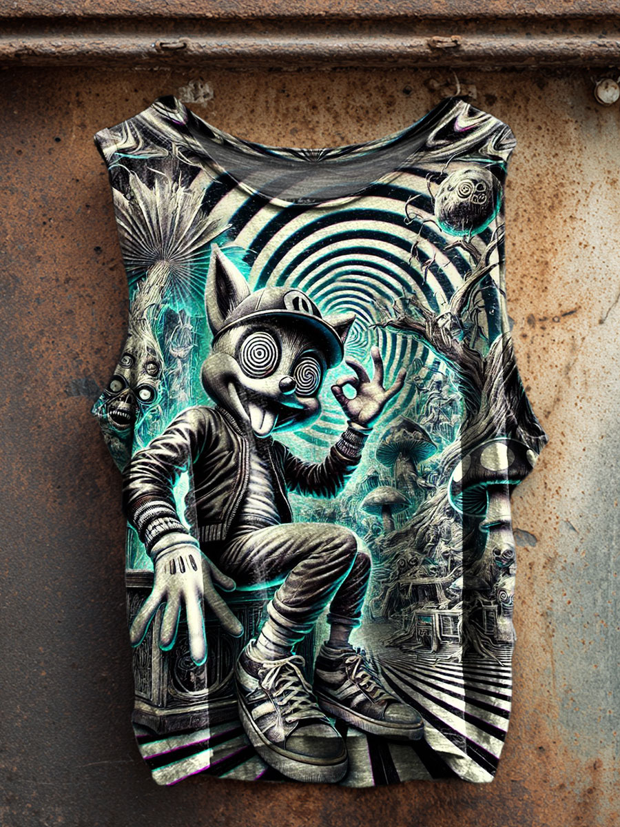 Cat Art Print 100% Cotton Casual Tank Top