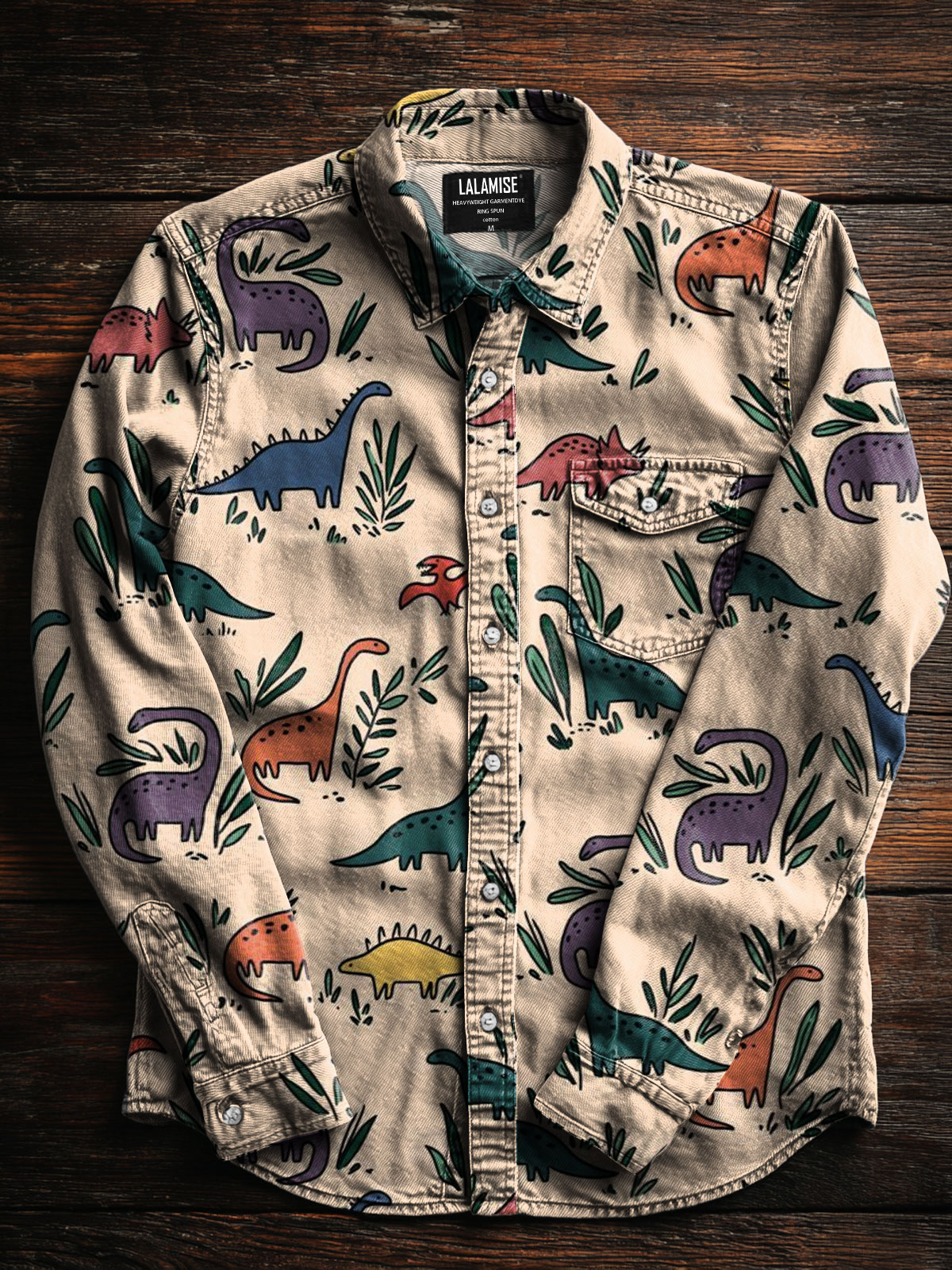 Dinosaurs Abstrct Art Print 100% Cotton Long Sleeve Shirt