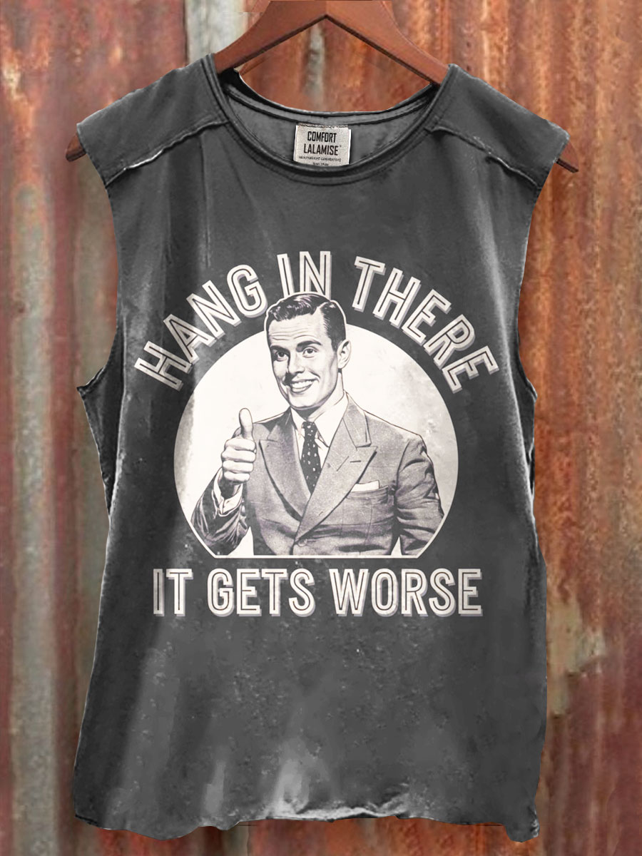 Vintage Hang in there Funny Print 100% Cotton Casual Tank Top