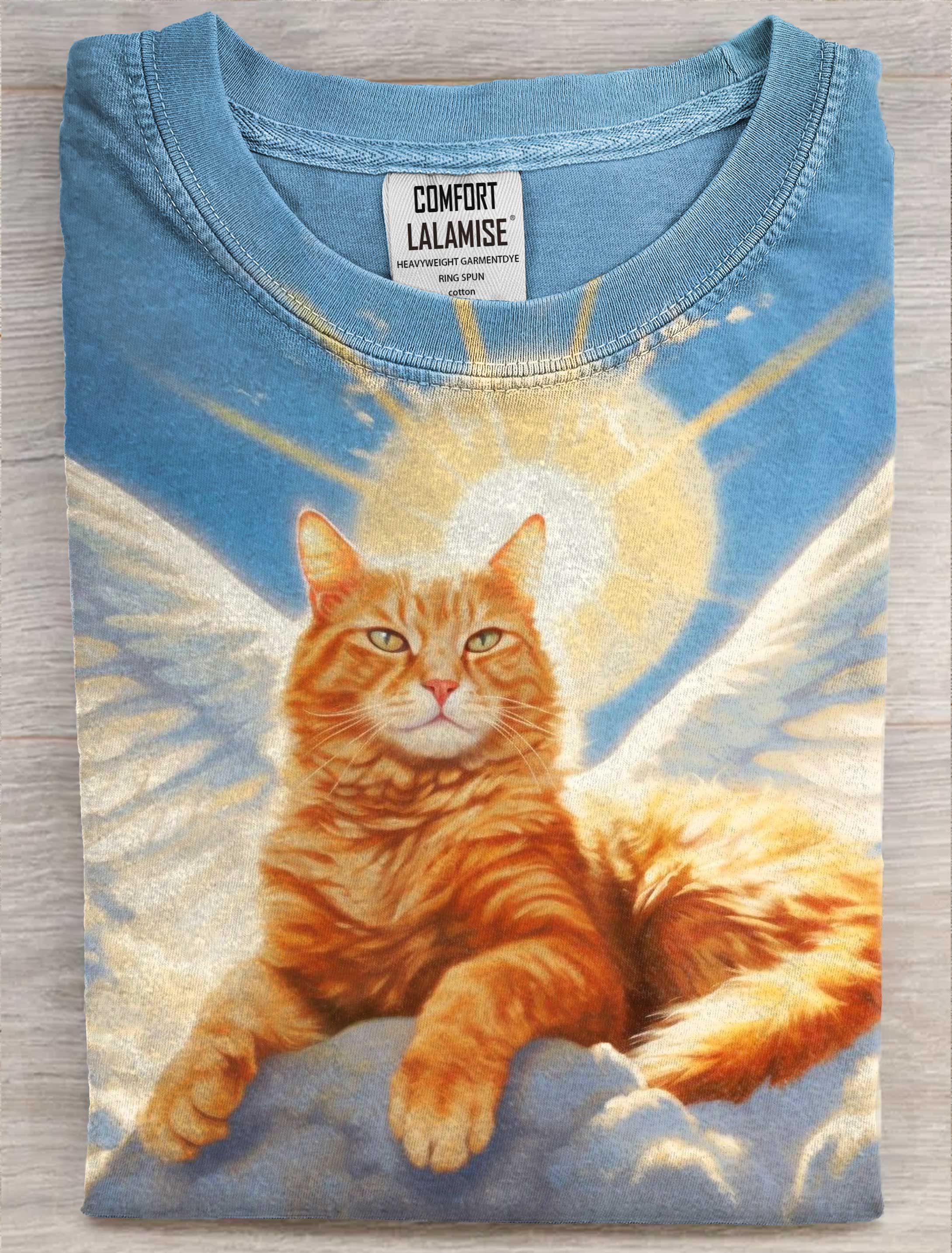 Angle Cat Art Print Casual Short Sleeve T-shirt