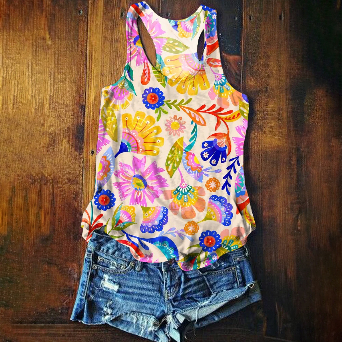 Colorful Floral Art Print Tank Top
