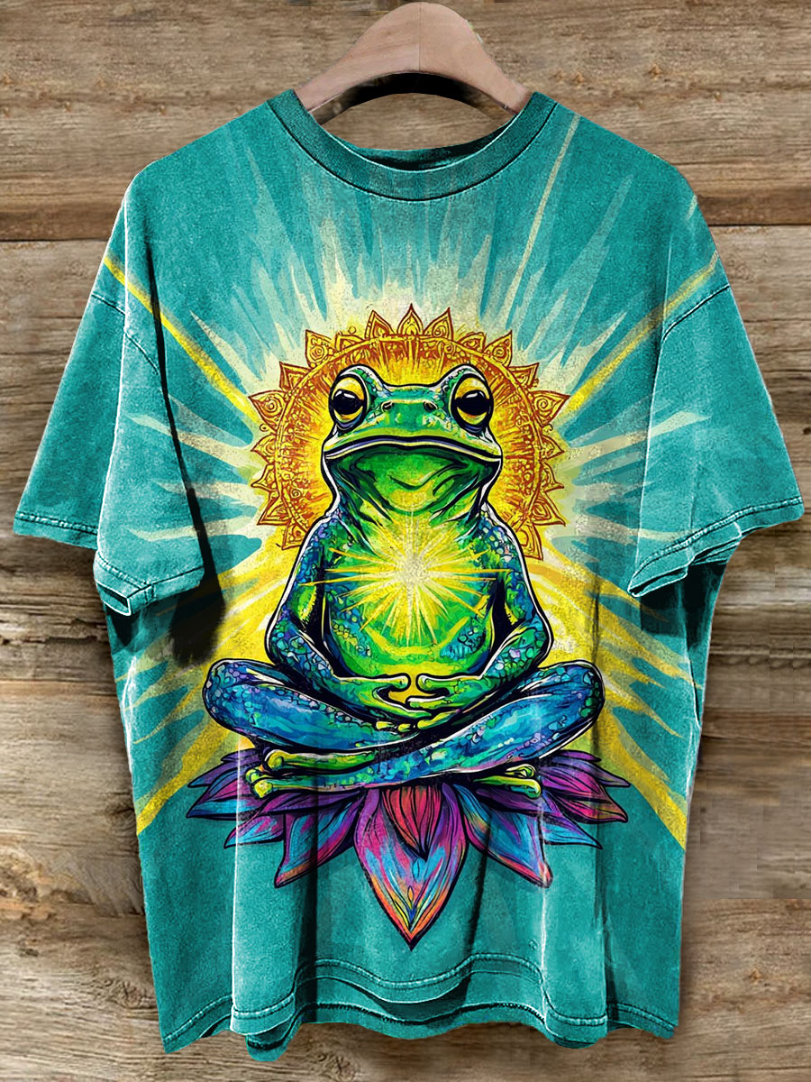 Frog Buddha inner peace meditation Art Casaul Short Sleeve T-shirt