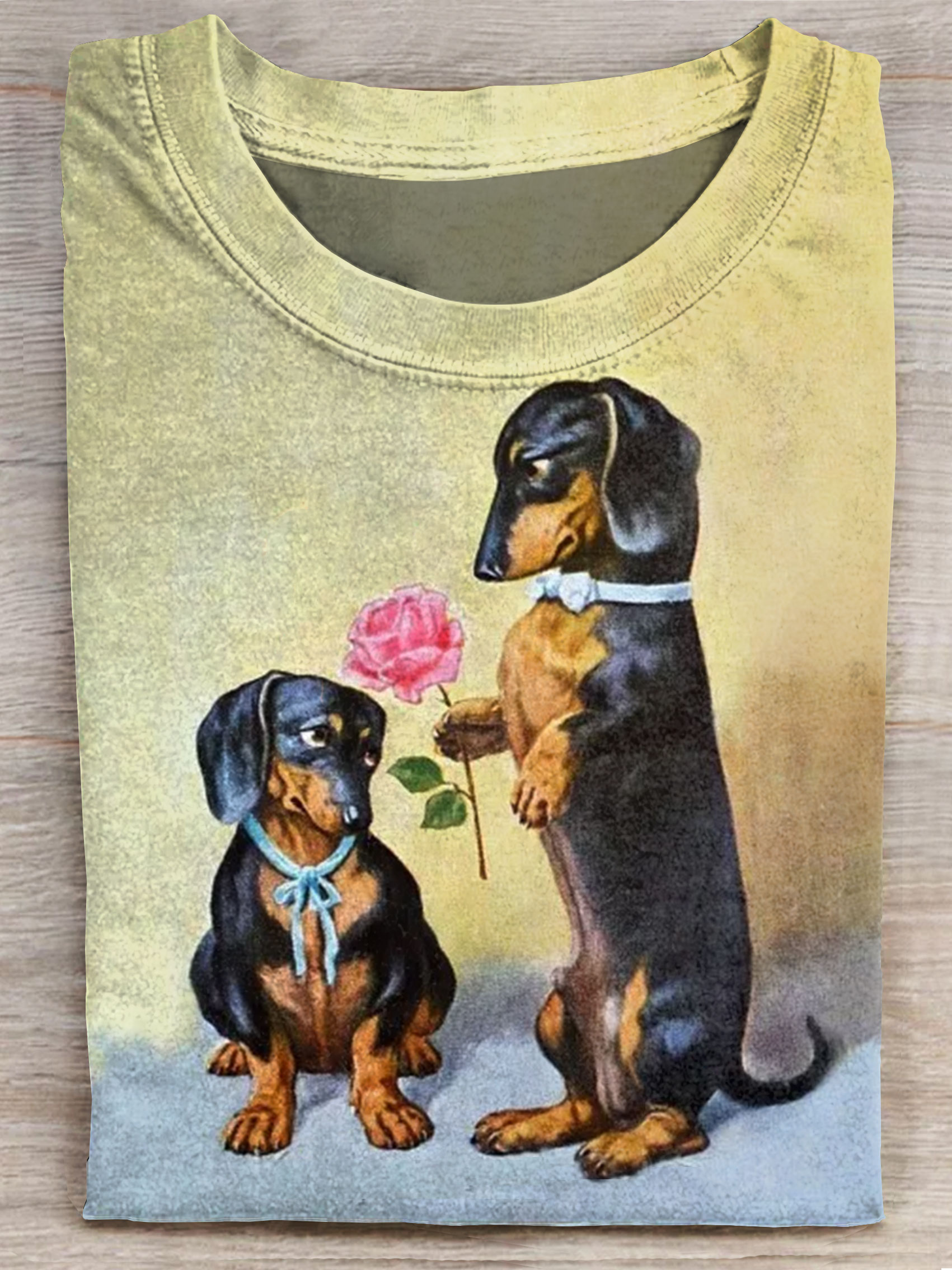 Vinatge Dachshund Dog Love Art Print Casaul T-shirt