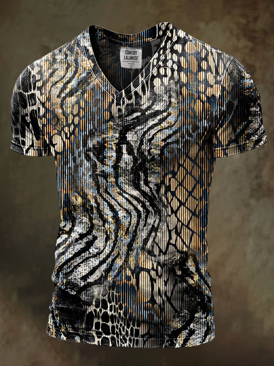 Sensual Animal Texture Art Print Casaul Short Sleeve V-neck T-shirt