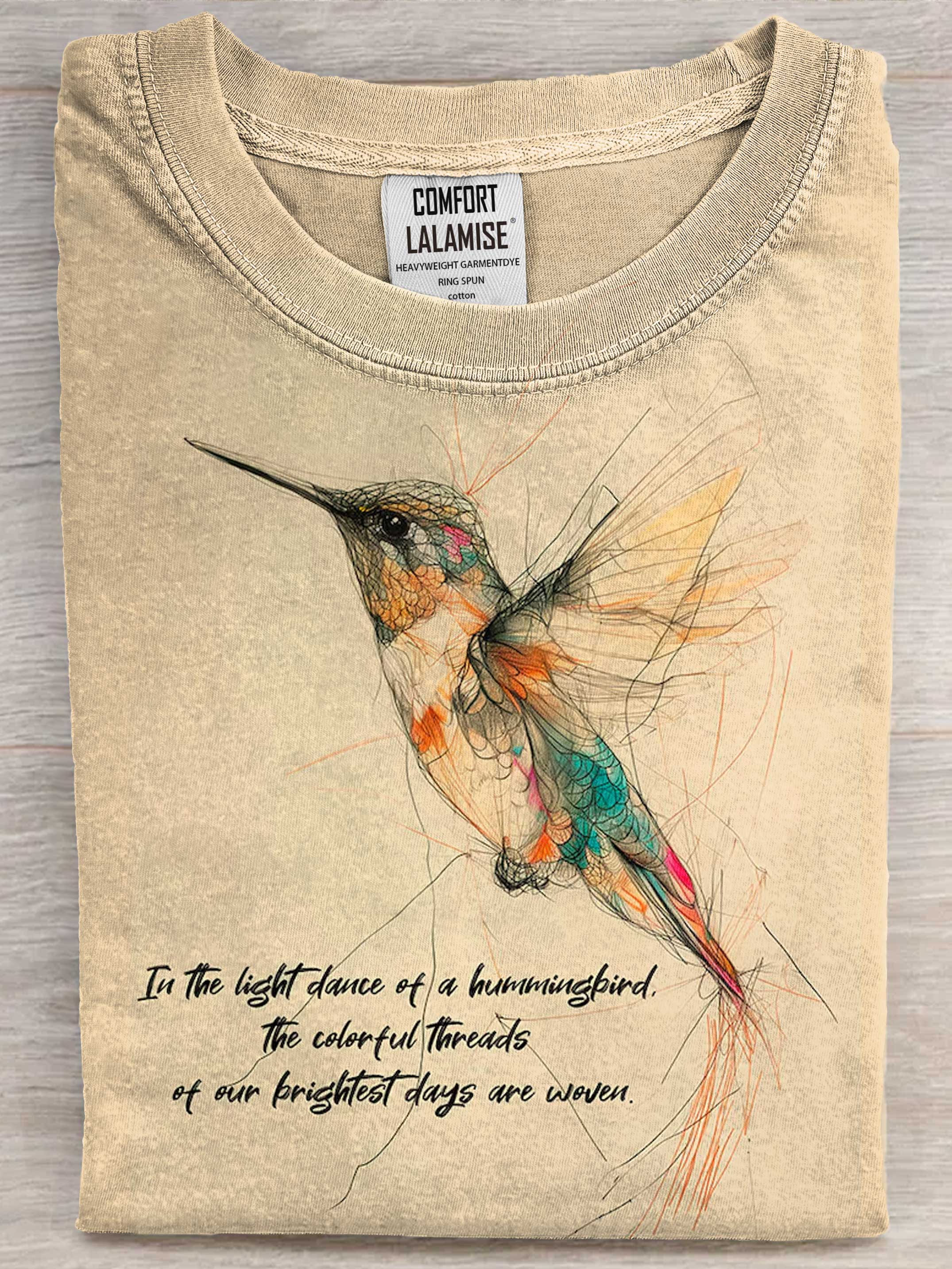 Whimsical Hummingbird Art Print Casaul Short Sleeve T-shirt