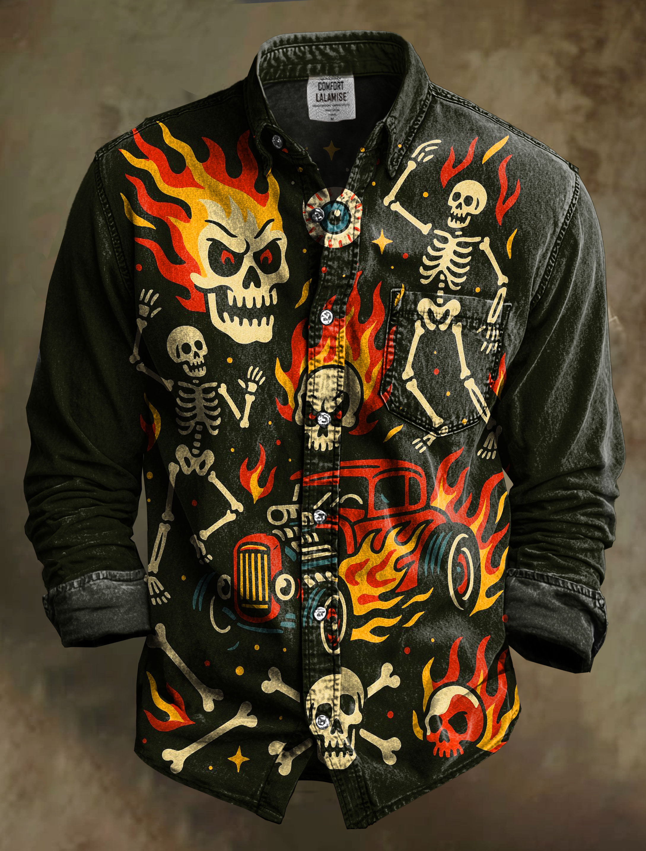 Vintage sketlon Art Print 100% Cotton Long Sleeve Shirt